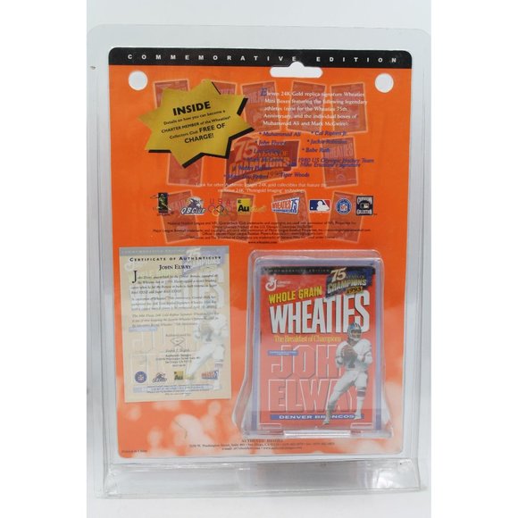 John Elway Mini Wheaties Commemorative Edition 75 Years Champions 24k Gold Auto - Picture 3 of 10